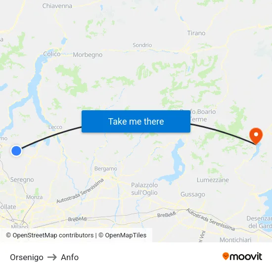 Orsenigo to Anfo map