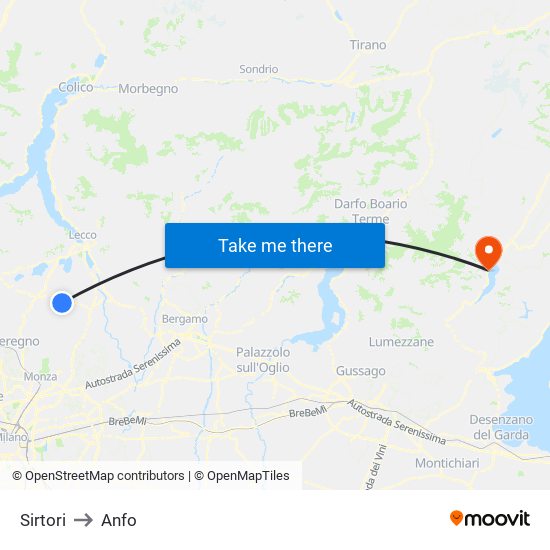 Sirtori to Anfo map
