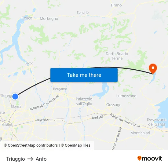 Triuggio to Anfo map