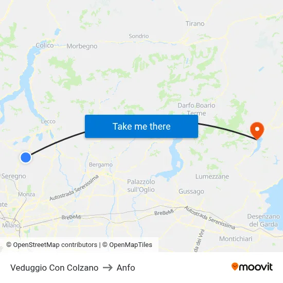 Veduggio Con Colzano to Anfo map