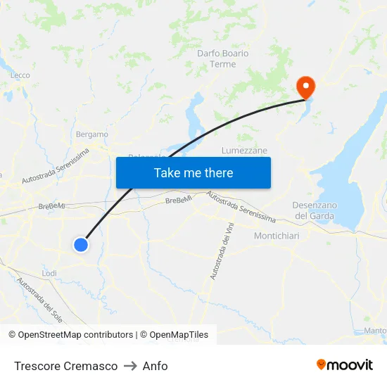 Trescore Cremasco to Anfo map
