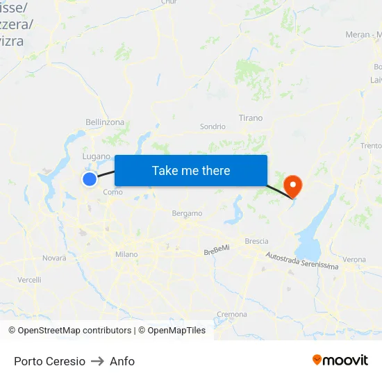Porto Ceresio to Anfo map