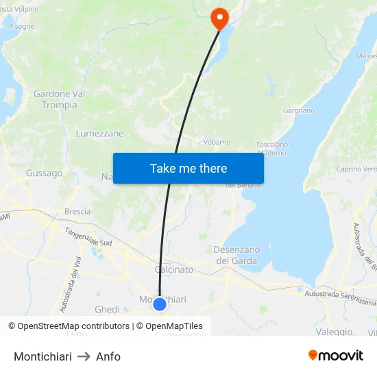 Montichiari to Anfo map