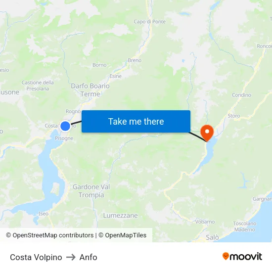 Costa Volpino to Anfo map