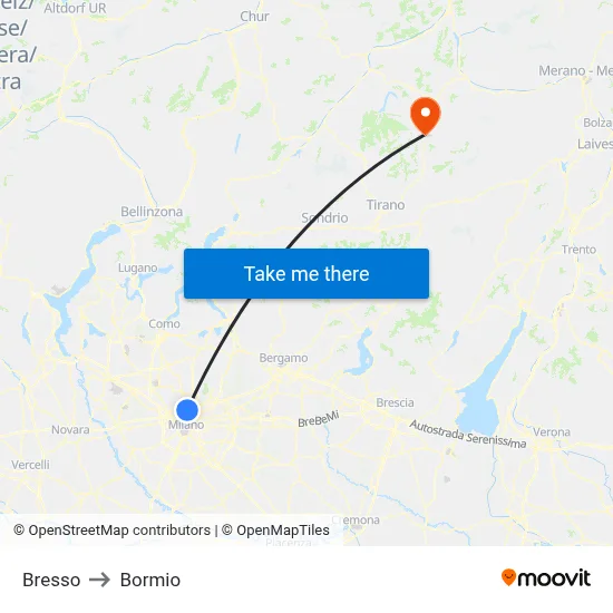 Bresso to Bormio map