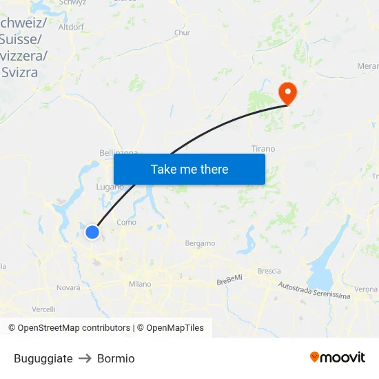 Buguggiate to Bormio map