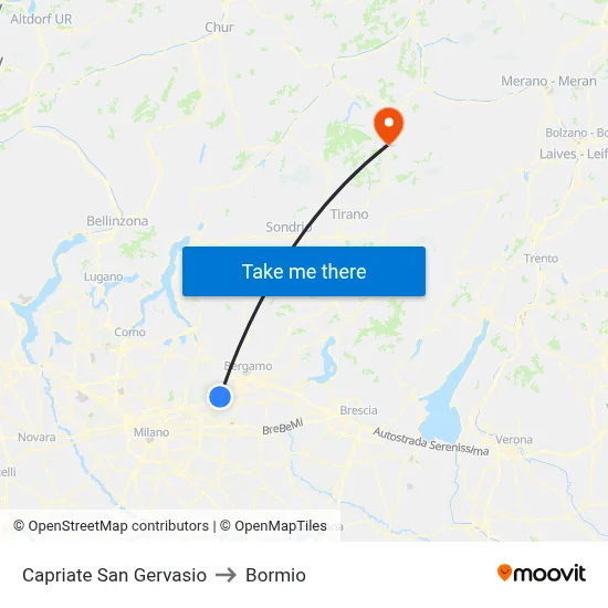 Capriate San Gervasio to Bormio map