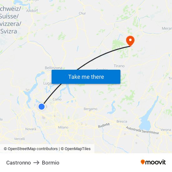 Castronno to Bormio map