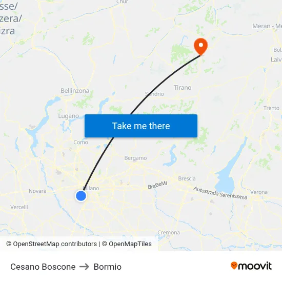 Cesano Boscone to Bormio map