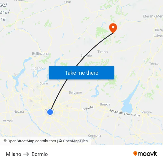 Milano to Bormio map