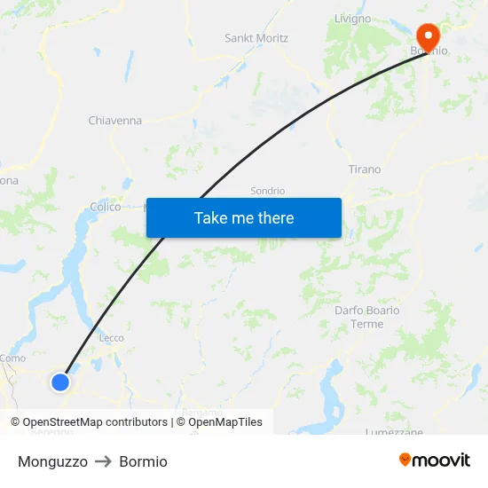 Monguzzo to Bormio map