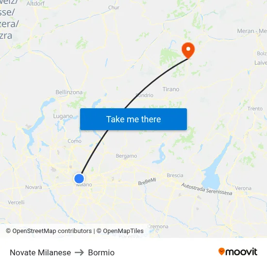 Novate Milanese to Bormio map