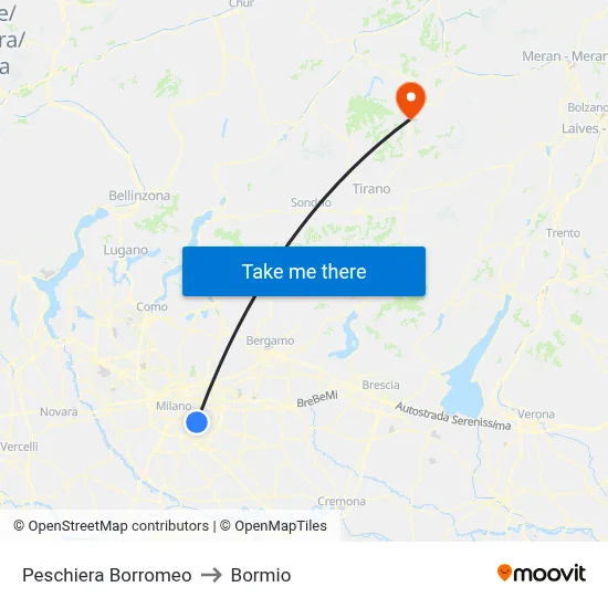 Peschiera Borromeo to Bormio map