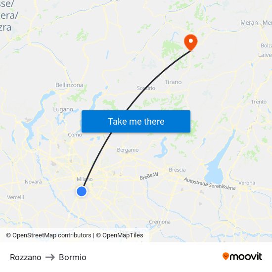 Rozzano to Bormio map