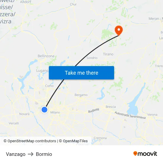Vanzago to Bormio map