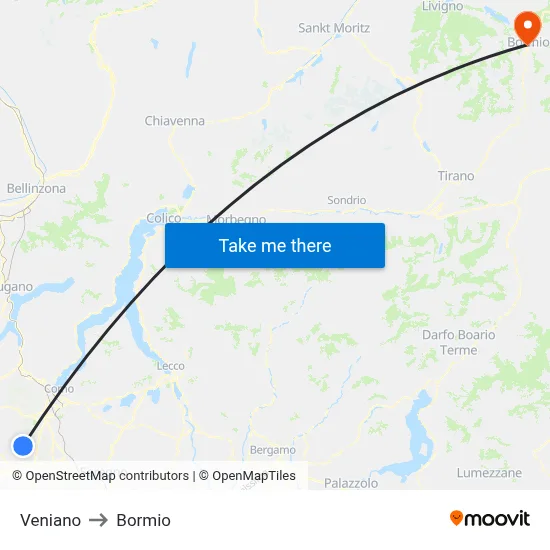 Veniano to Bormio map