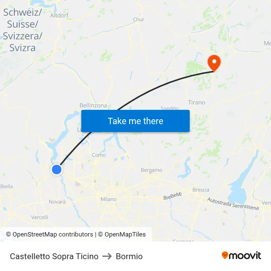 Castelletto Sopra Ticino to Bormio map