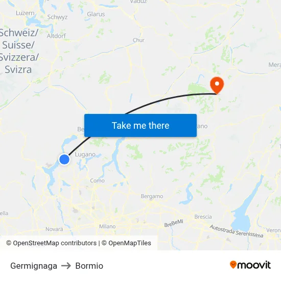 Germignaga to Bormio map