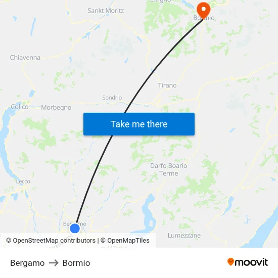 Bergamo to Bormio map