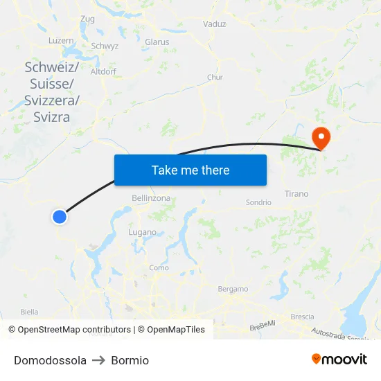 Domodossola to Bormio map