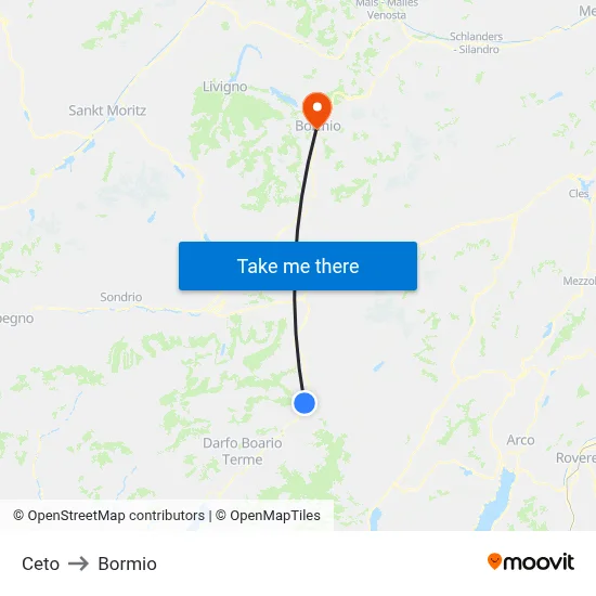 Ceto to Bormio map
