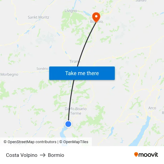 Costa Volpino to Bormio map