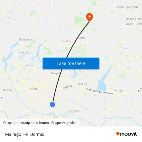 Mairago to Bormio map
