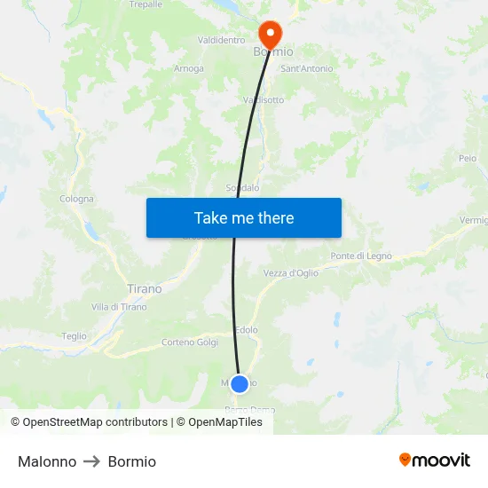 Malonno to Bormio map
