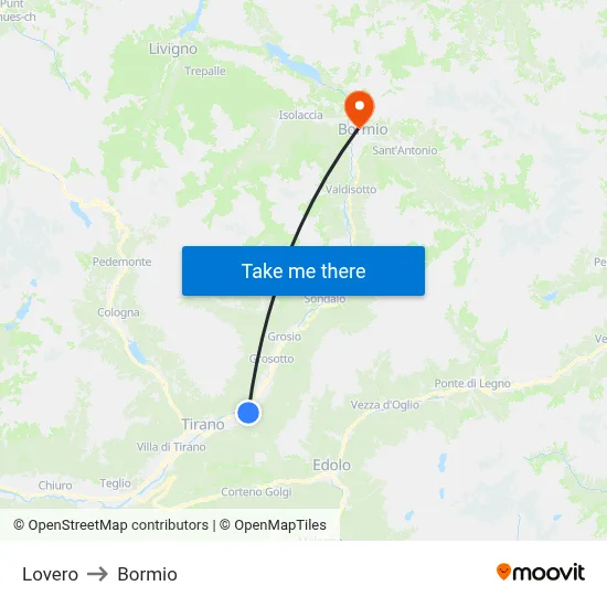 Lovero to Bormio map