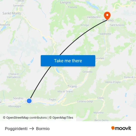 Poggiridenti to Bormio map