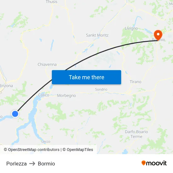 Porlezza to Bormio map