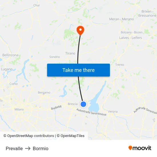 Prevalle to Bormio map