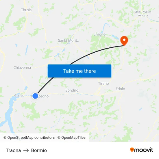 Traona to Bormio map