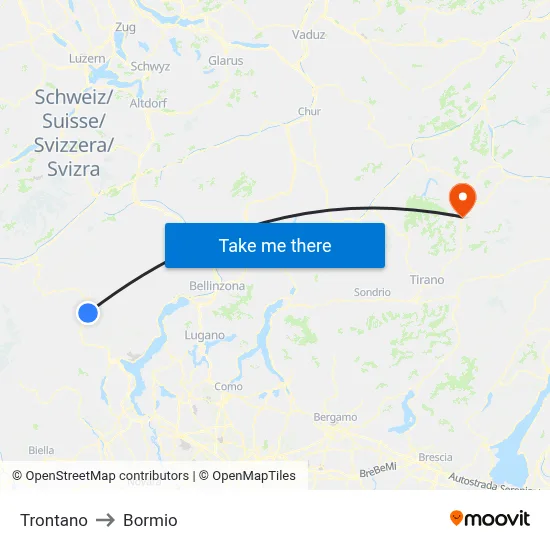 Trontano to Bormio map