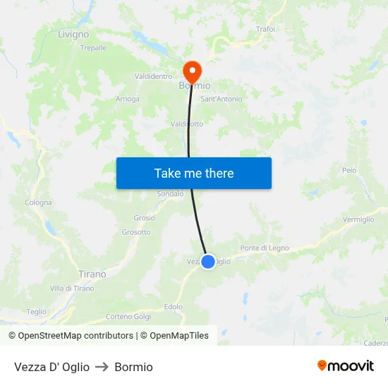 Vezza D' Oglio to Bormio map