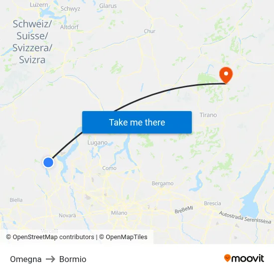 Omegna to Bormio map