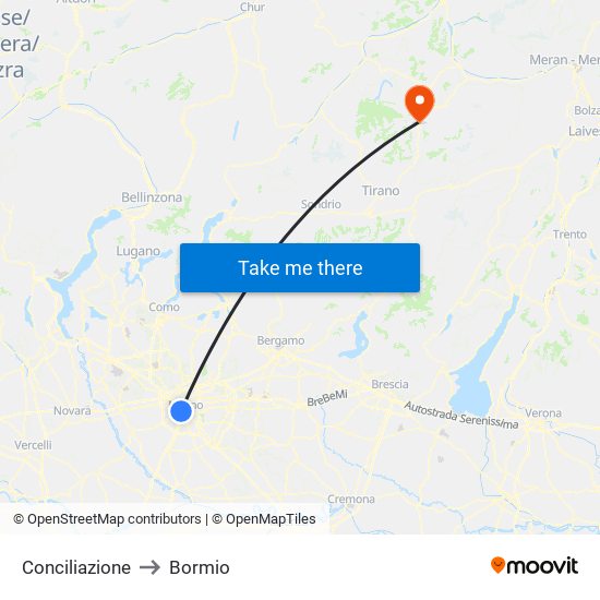 Conciliazione to Bormio map