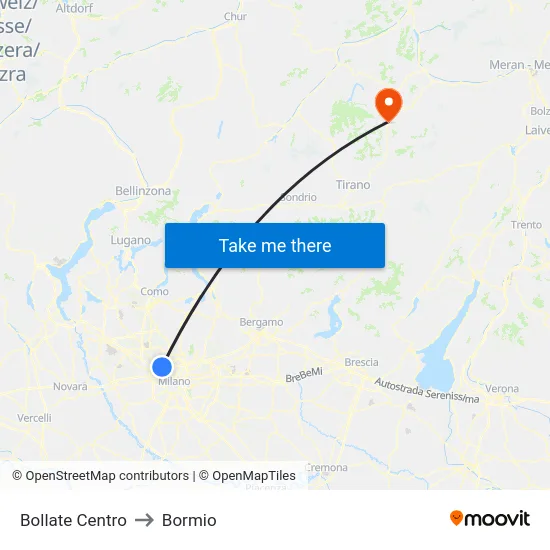 Bollate Centro to Bormio map
