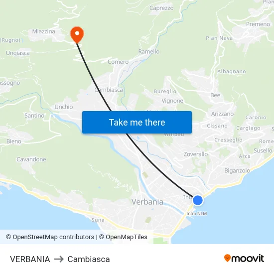 Verbania to Cambiasca map