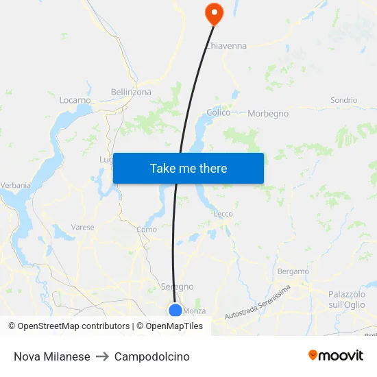 Nova Milanese to Campodolcino map