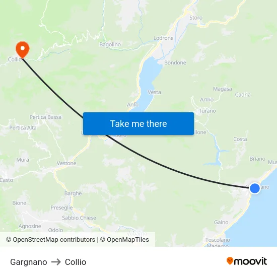 Gargnano to Collio map