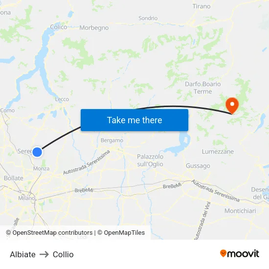 Albiate to Collio map