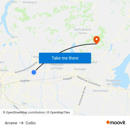 Arcene to Collio map