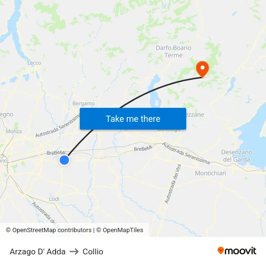 Arzago D' Adda to Collio map