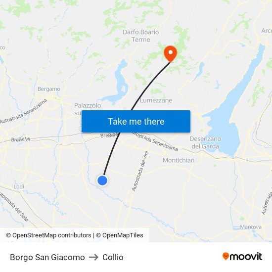 Borgo San Giacomo to Collio map