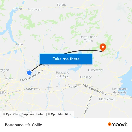 Bottanuco to Collio map