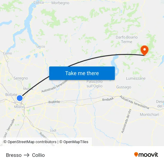 Bresso to Collio map