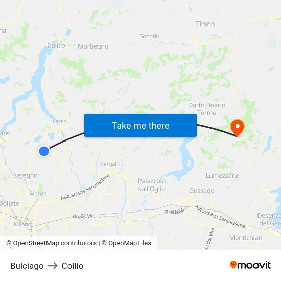 Bulciago to Collio map