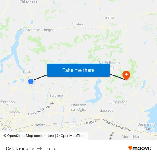Calolziocorte to Collio map