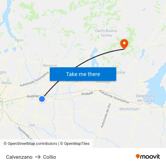 Calvenzano to Collio map